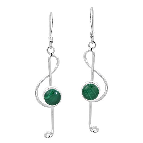 AeraVida Boucles d'oreilles pendantes en forme de clé de sol musicale en malachite verte en argent sterling 925,Boucles d'oreilles pendantes en forme de clé de sol, Métal Résine, Malachite Cover