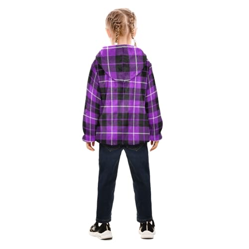 GuoChe Plaid Purple Black Kid Fleece Jacket4