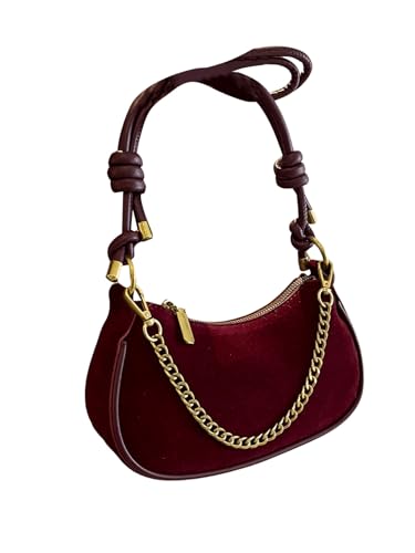 OYOANGLE Women's Suede Chain Decor Mini Shoulder Bags Zipper Clutch Purse Handbags Vintage Elegant Crossbody Bag