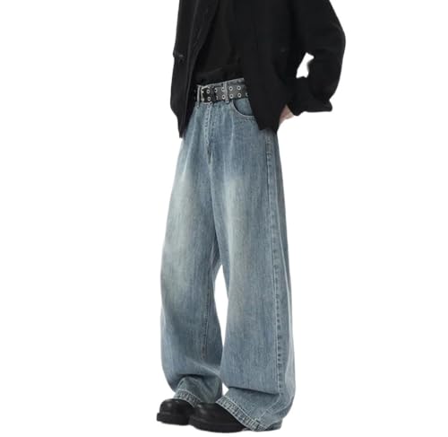 Men Wide Leg Denim Pants Summer Loose Fit Streetwear Trousers High Waisted Casual Washed Jeans - Main Image