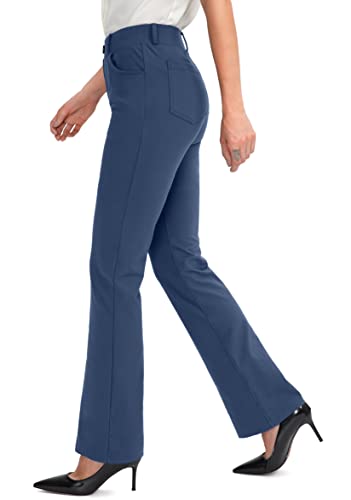 Rammus 28"/30"/32"/34" Women's Yoga Dress Pants Stretch Work Business Casual Slacks For Women Bootcut Office Trousers With 4 Pockets Blue #TOP1