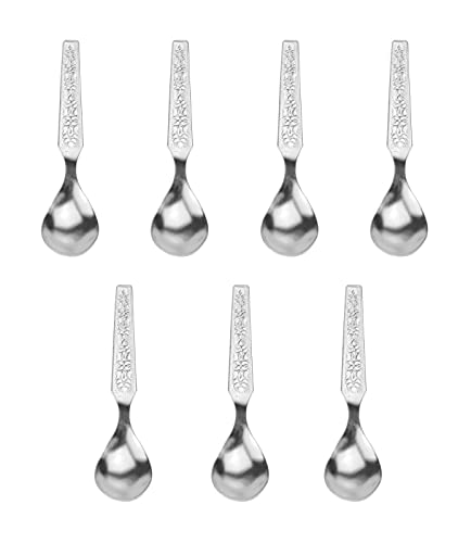 GANGA Stainless Steel Spoon for Spice Box | Small Spoons for All Small Jars & Container | Mirror Finish | Mini Spoon for All Tea Coffee Sugar & Spices Set of 7 pcs ( Silver Finish )