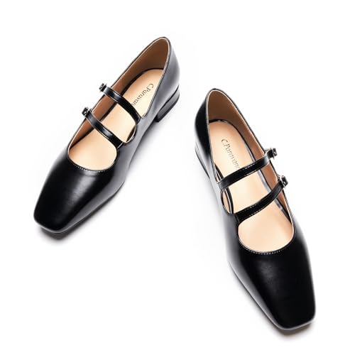 C.Paravano Women's Mary Jane Flats | Square Toe Ballet Flats | Daily Wear Shoes with Adjustable Straps | Dress Shoes for Work
