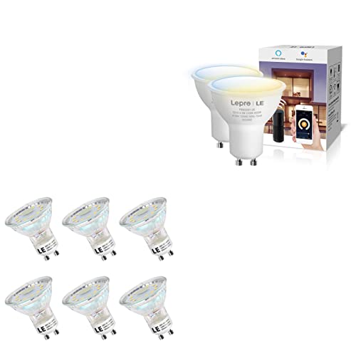 Le Bundle – 2 Items: 6-Pack Gu10 Led Light Bulbs, 5000K Daylight White 50W Equivalent & 2-Pack Gu10 Smart Light Bulbs, Tunable White Light, Works With App And Voice Control #TOP28