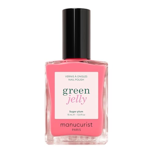 Manucurist - Sugar Plum Green Jelly Nail Polish - Sheer Pop Pink Pastel Nail Polish Gloss Varnish Effect - 82.5% Natural Origin Ingredients - Vegan & Made in France - 15 ml