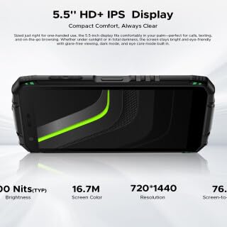 DOOGEE Mini Outdoor Smartphone Fire 3 Pro, 5,5" HD+ Kompaktes Gehäuse&Griffiges Design, 16GB+128GB(2TB SD), 8350mAh Ausdauernder Akku, Gemini KI, 16MP+8MP Kamera, IP68 Stoßfestes Handy NFC, Grün