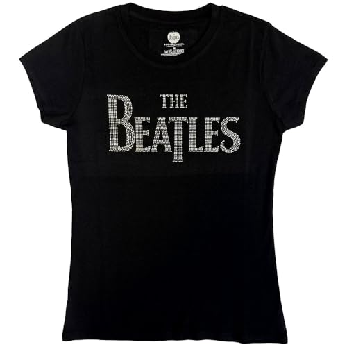 The Beatles T Shirt Drop T Diamante Logo Official Womens Black Junior Fit - Les Beatles, Paul McCartney, John Lennon, RIngo Starr, George Harrison The Beatles T Shirt Drop T Diamante Logo Official Womens Black Junior Fit