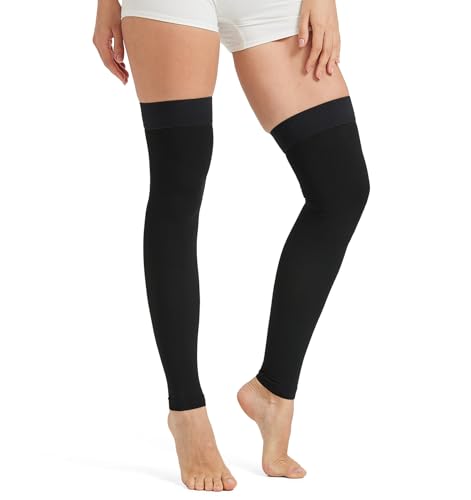 Image of NURCOM 20-30 mmHg Compression Stockings for Women & Men, Thigh High Footless Medical Compression Sleeves with Dot Silicone Band, Graduated Support Hose for Varicose Veins, Edema, DVT, Post Surgery