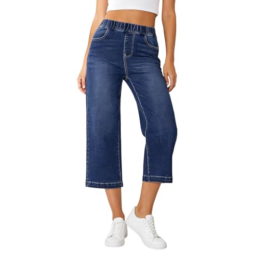 Pantalones vaqueros casuales con cintura elástica flexible y corte tobillero estilizado