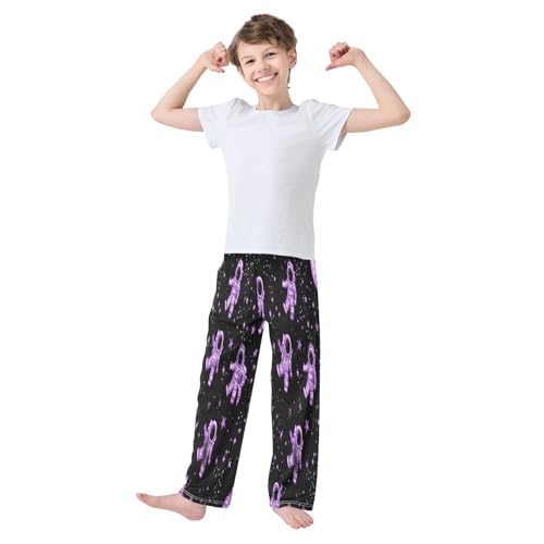 Purple Glowing Astronaut Pajama Pants Soft Lounge Sleepwear PJ Bottoms with Elastic Waist Ages 6–14 Years3