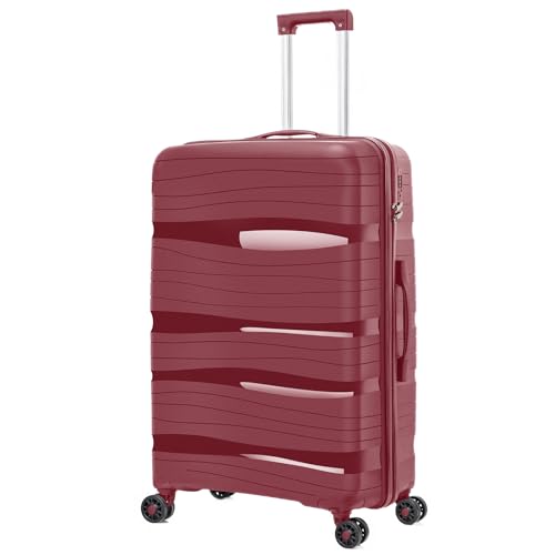 ARTREE Maletas de Viaje Grandes - Maleta de Polipropileno con 4 Ruedas Giratorias y Cierre de Combinación - Maleta Grandes Prácticas y Ligeras 75x50x32cm, 105L (Granate)