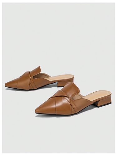 Verdusa Women's Foldover Point Toe Mule Shoes Slip on Faux Leather Dressy Shoes2