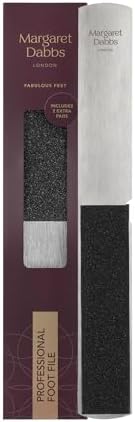 Margaret Dabbs Professional Foot File with 2 Replacement Pads, Foot Callus Remover, Feet Scrubber for Dead & Hard Skin, Feet Scrubber for Women - Stainless Steel File