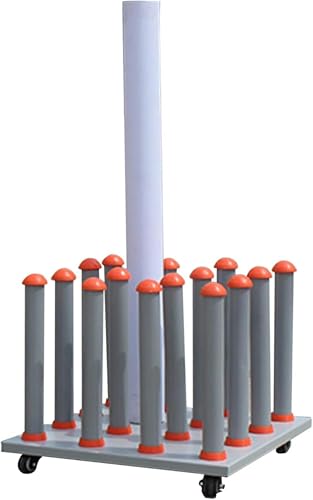 Estante de almacenamiento de rollos de vinilo de metal con capacidad para 16 postes, para material de pancarta/rollos de núcleo, soporte móvil para imprenta o empresa