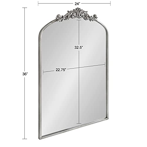 Image of Kate and Laurel Arendahl Traditional Arch Mirror, 24 x 36, Antique Silver, Baroque Inspired Wall Decor