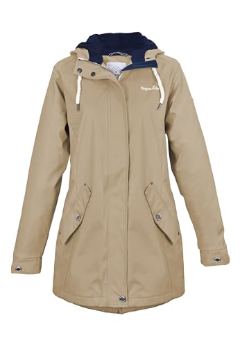 Regenliebe Damen Regenmantel | Friesennerz tailliert | gestreiftes Innenfutter | winddicht und wasserdicht, Größe:38, Farbe:cappuccino