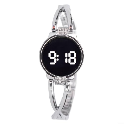 Reloj LED con interfaz táctil fácil de usar y correa de pulsera de acero integrada para un idioma de diseño cohesivo (oro rosa)