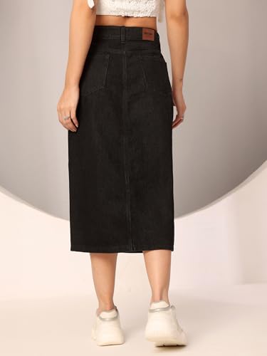 Image of Dolce Crudo Women's Flared High-Rise Stretchable Denim Maxi Skirt