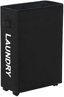 WOWLIVE Slim Laundry Basket Small Washing Basket Foldable Laundry Hamper Collapsible Laundry Bag Narrow Laundry Bin with Wheels (Black)