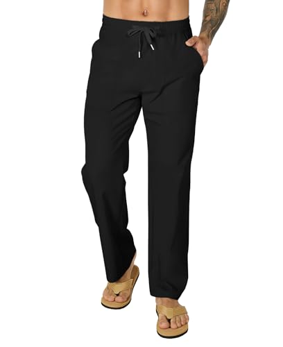 Susclude Mens Casual Pants Stretch Lightweight Beach Comfy Pants for Men Loose Fit Fall Vacation Slacks Men with Pockets