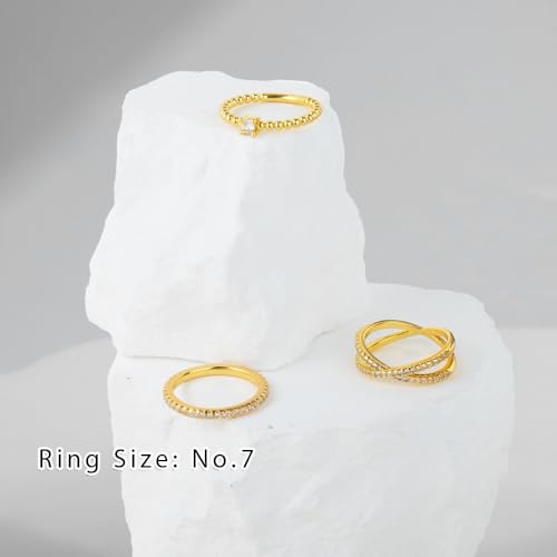 Rings for Women Stackable, Non Tarnish Set of 3 Dainty 18K Gold Plated Stacking Trendy Ring Set, Simple Cute Statement Promise Wedding Bands Engagement Rings3
