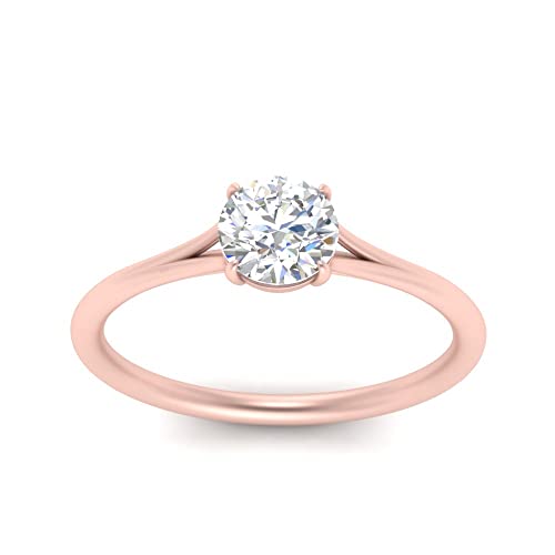Bague solitaire en diamant et or rose élégante avec monture à tige fendue