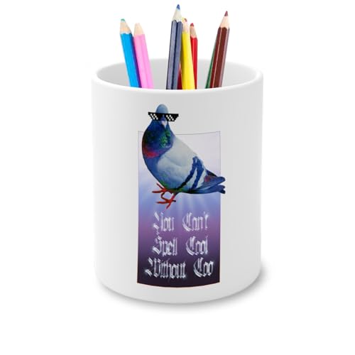 Fabulous Ceramic Pencil Pot - You Can't Spell Cool Collage Vintage Illustration Art Animal Pigeon Humour Puns Zoomer Streetwear Parody - 11 Oz