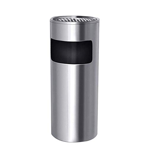 jiji Trash can Stainless Steel Outdoor Dustbins with Grid Ashtray Trash Can Round Vertical Waste Recycling Compost Bins Paper Storage Bins Garbage Bin (Color : Silver, Size : 9.8524.03inch)