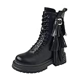 ZBYY Women's Combat Boots Side Zipper Chunky Low Heel Ankle Booties Round Toe Military Lace Up Buckle Casual Shoes