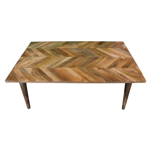 KEYHOMESTORE Mesa de centro decorativa de madera con forma rectangular con decoración de espiga y mesa de café para salón, altura 55 cm, longitud 120 cm Cover