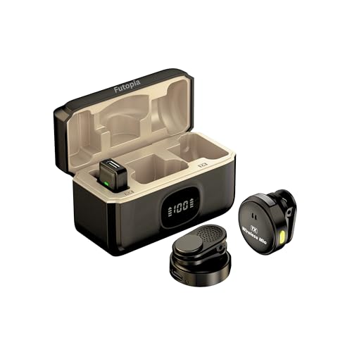 Image of Futopia Wireless Rechargeable Microphone with Charging Case 300mAh, Noise Cancellation Mic, Clip-On Collar, 3Hr Playtime, 20m Range Perfect for YouTube, Podcast, Vlogging, Streaming & Video Recording