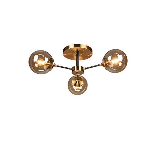 Chandelier en laiton vintage 8 lumières, lustre chic en verre ambré