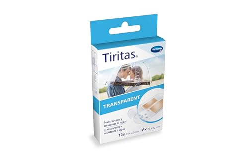 Tiritas Transparent: Apósitos Discretos y Cómodos con Tejido en Film Transparente y Gasa Color Piel; 2 Tamaños, 20 Unidades