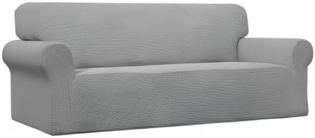 Easy-Going Stretch Oversized Sofa Slipcover 1-Piece Sofa Cover Furniture Protector Couch Soft with Elastic Bottom for Kids, Polyester Spandex Jacquard Fabric Small Checks Light Gray