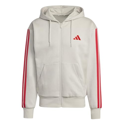 adidas Herren Essential Three Stripes Fleece Zipper Hoodie, Wonder Alumina/Pure Ruby, M