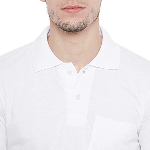 Image of CAMEY Men's Plain Solid Long Sleeve Polo T-Shirt | Regular Fit | Collared Casual Cotton Blend Tee with Chest Pocket | Everyday Comfort Wear