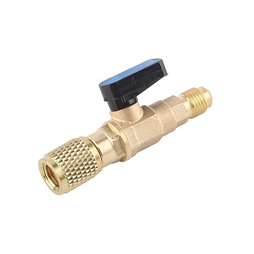 Air Conditioner Ball Valve 1/4 inch SAE Adapter, Air Conditioning Liquid Hose Valve Straight Shut Off Valve for HVAC AC Automotive Service Tools Fits for Refrigerant R22 (Yellow)