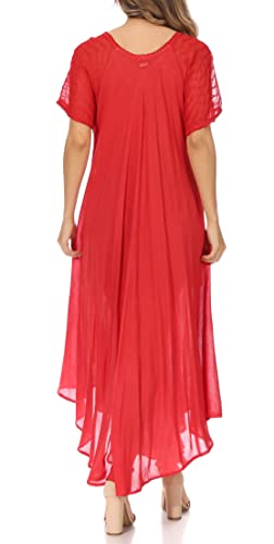 Image of Sakkas Egan Long Embroidered Caftan Dress /Cover Up with Embroidered Cap Sleeves