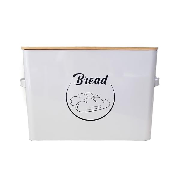 Wishful Home Bread Box | White Farmhouse Bread Box for Kitchen Countertop | Bread Storage Bin Container | Metal Bread Keeper | Vintage Bread Box with Lid & Easy Handle Grip | Bread Container | White
