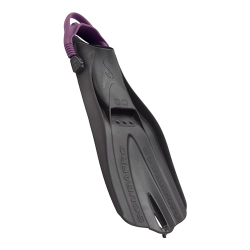 SCUBAPRO GO Travel Scuba Diving Fin for Snorkeling, Diving and Swimming, Black Fin with Purple Bungee Open Heel Strap, 3XS