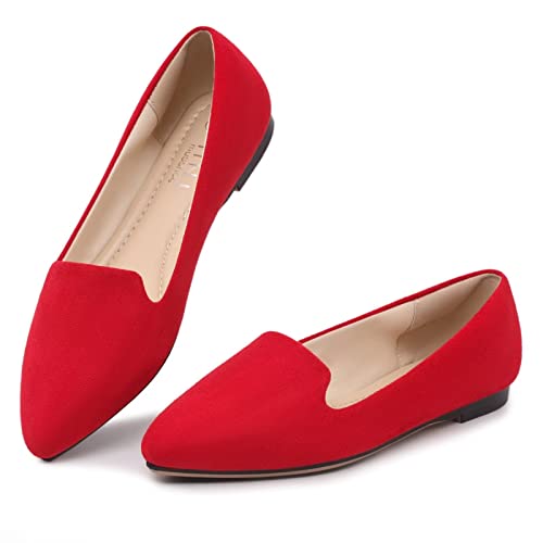 Image of MUSSHOE Black Flats for Women Pointed Toe-Comfortable Business Casual Work Shoes, Dressy Suede Slip On with Memory Foam for Office, Teacher & Standing All Day