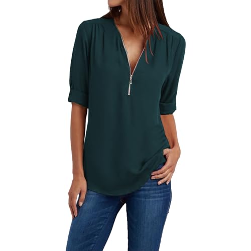 Uwdiohq Chemisier Femme Grande Taille Femme Chemisier Manche Longue Tunique Blanche Dentelle Chemise De Nuit Coton A Rayures Bleues Noire Voile Chemises Ete Marron 3/4 Blanc