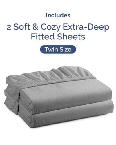 Image of CGK Linens 2 Pack Extra Deep Twin Fitted Sheets - Heathered Grey