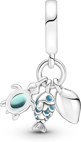 PANDORA - Charm plata circon esmalte azul pez,concha y tortuga