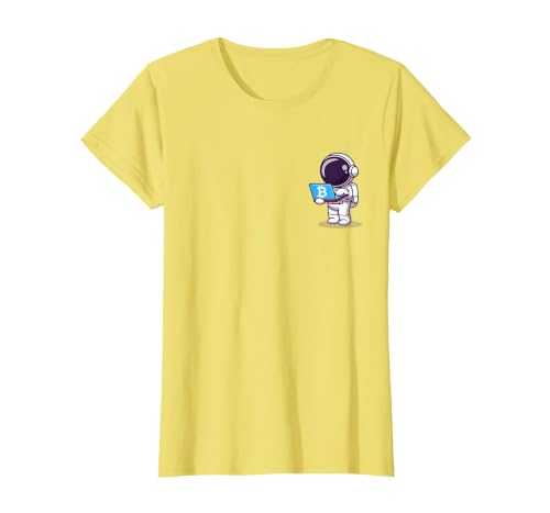 Astronaut Buy Ticket to Moon with BTC Bitcoin T-Shirt, Women, Lemon Yellow, XX-Large