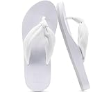 KuaiLu Flip Flops Women Arch Support Yoga Mat Comfortable Summer Beach Walking Thong Cushion Sandals Slip on Pool Outfits Travel Essentials Orthotic Slides Indoor Outdoor Slippers Shoes White Size 10