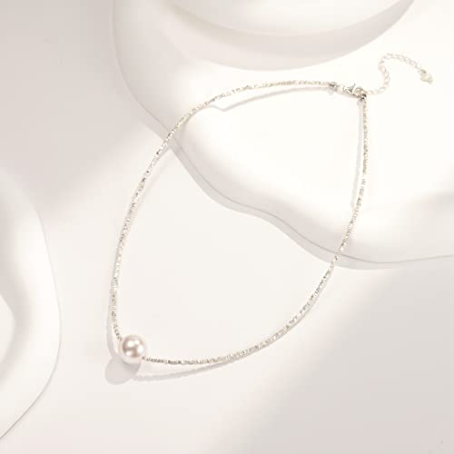 Fcotorotoc Pearl Necklaces For Women, Sterling Silver 18 Inch Chain Women's Pearl Strand Necklaces, Pearl Jewelry Gifts For Mom Wife Girlfriend #TOP5