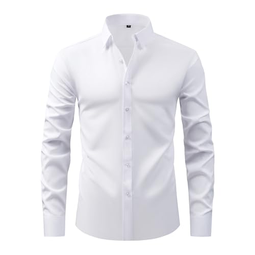 MaNMaNing Camisa para hombre, sin arrugas, camisa informal de negocios, camisa para hombre, camisa de verano, camisa de algodón, camisas baratas de lino, camisa hawaiana, camisa de trabajo, Blanco, XS