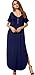 GRECERELLE Women's Maxi Dress Summer Casual Loose Side Split Short Sleeve V Neck Long Dresses with Pockets, Navy Blue, X-Large