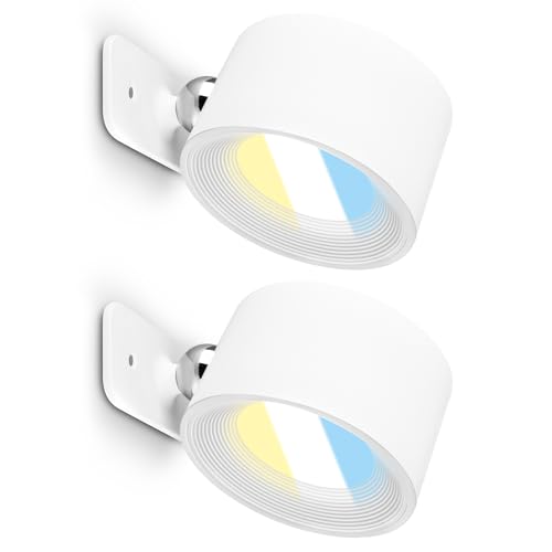 BRILONER - Set di 2 lampade parete senza fili, rimovibili magneticamente, ruotabili a 360 gradi, dimmerabili, CCT, applique a batteria, applique ricaricabile, camera da letto, 9x7,5x4 cm, bianco